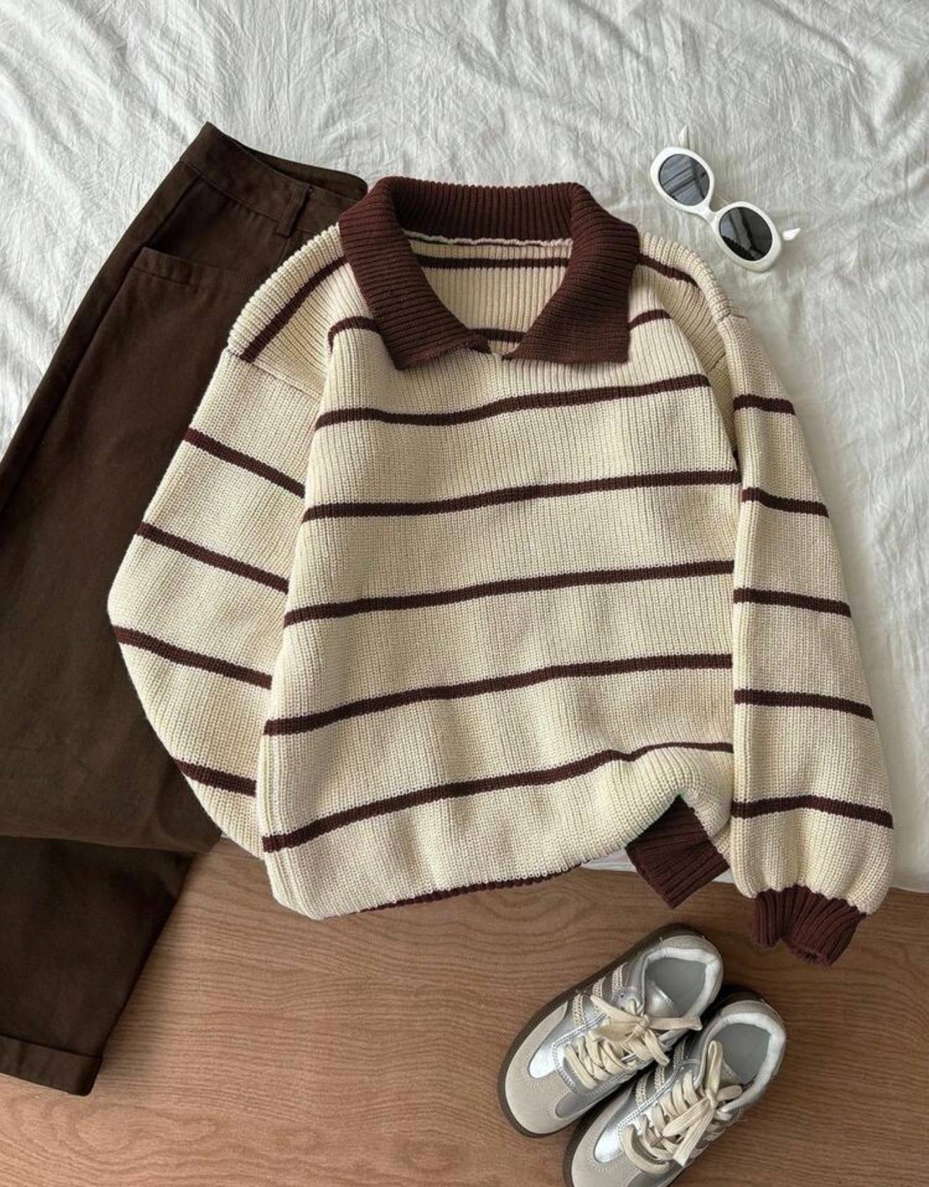 Striped polo pullover