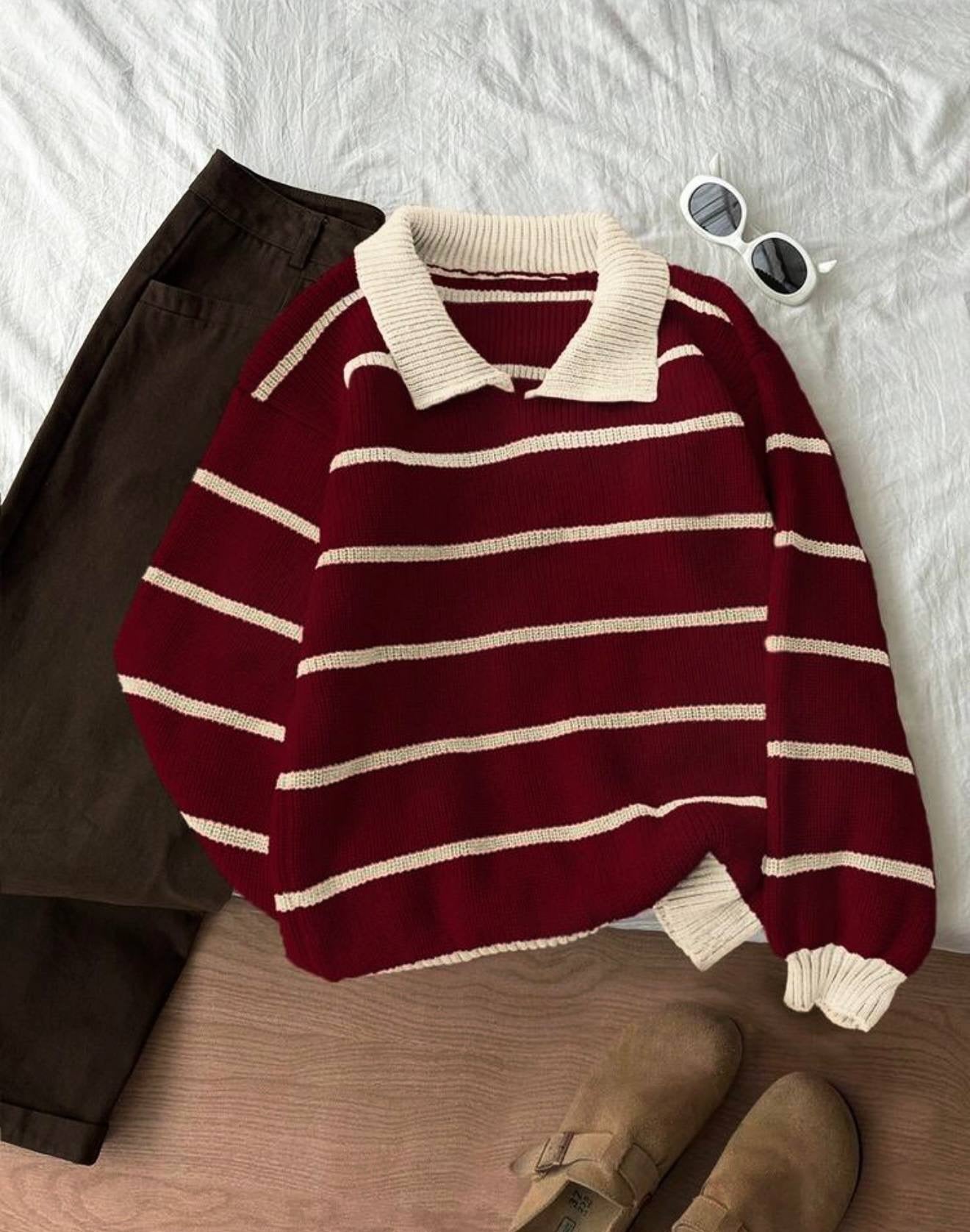 Striped polo pullover