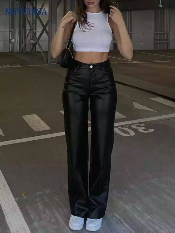 Leather wide leg