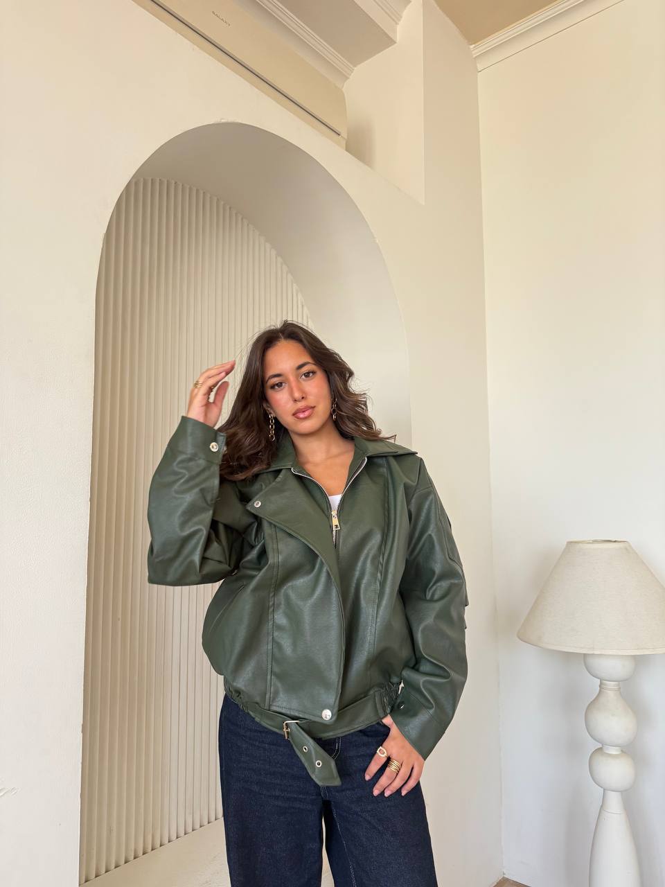 Buttoned leather jacket