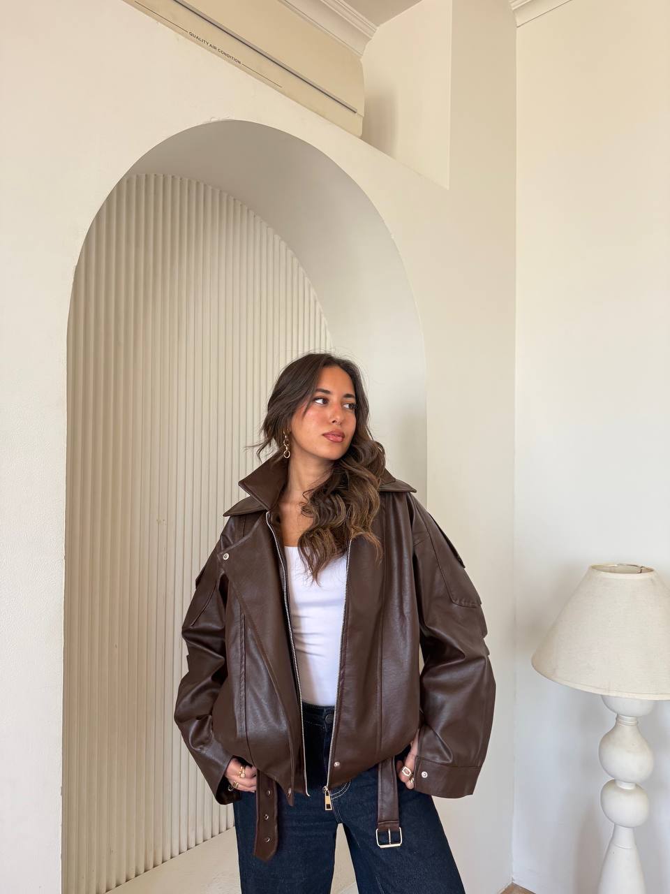 Buttoned leather jacket