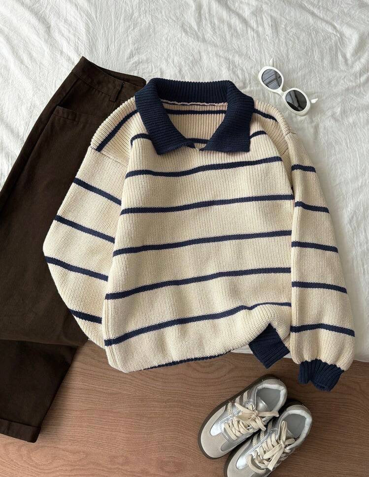 Striped polo pullover