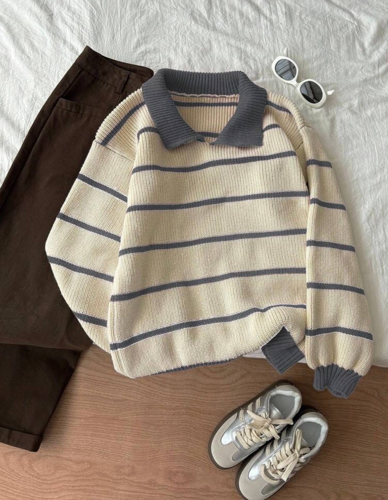 Striped polo pullover