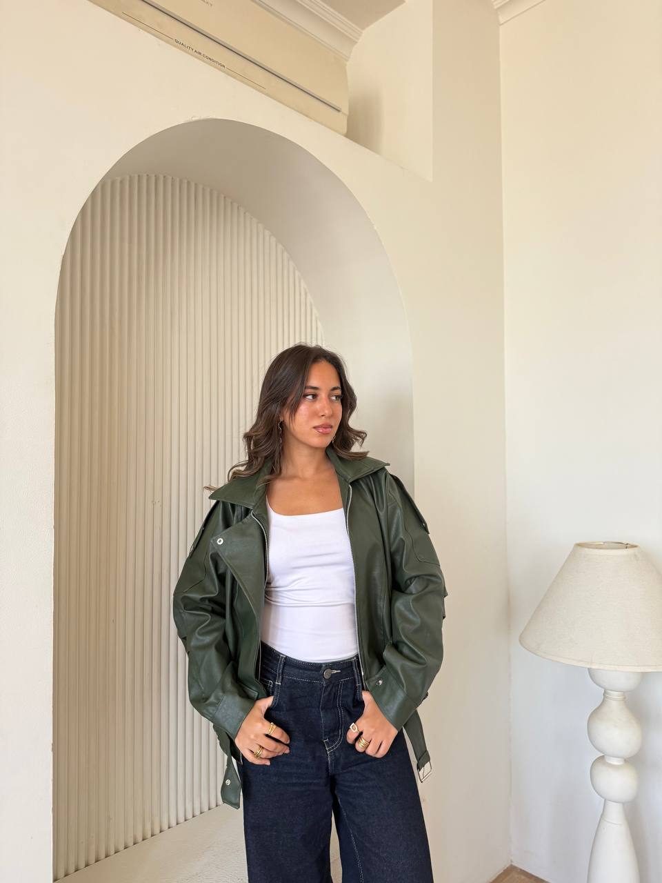 Buttoned leather jacket