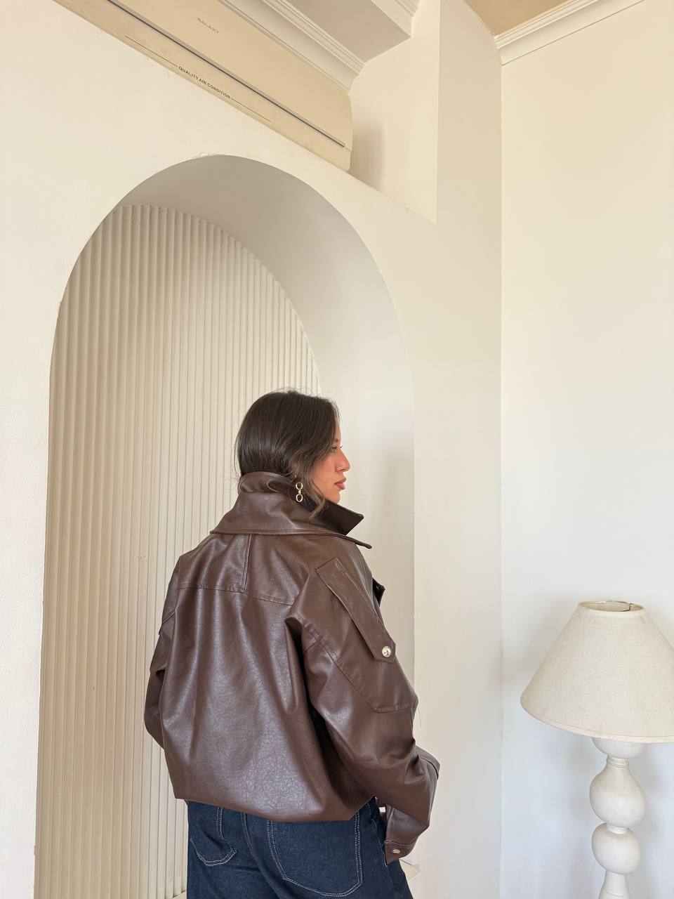 Buttoned leather jacket