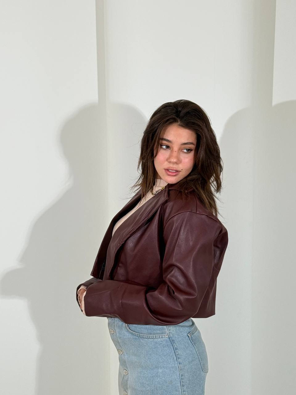 Cropped leather jacket