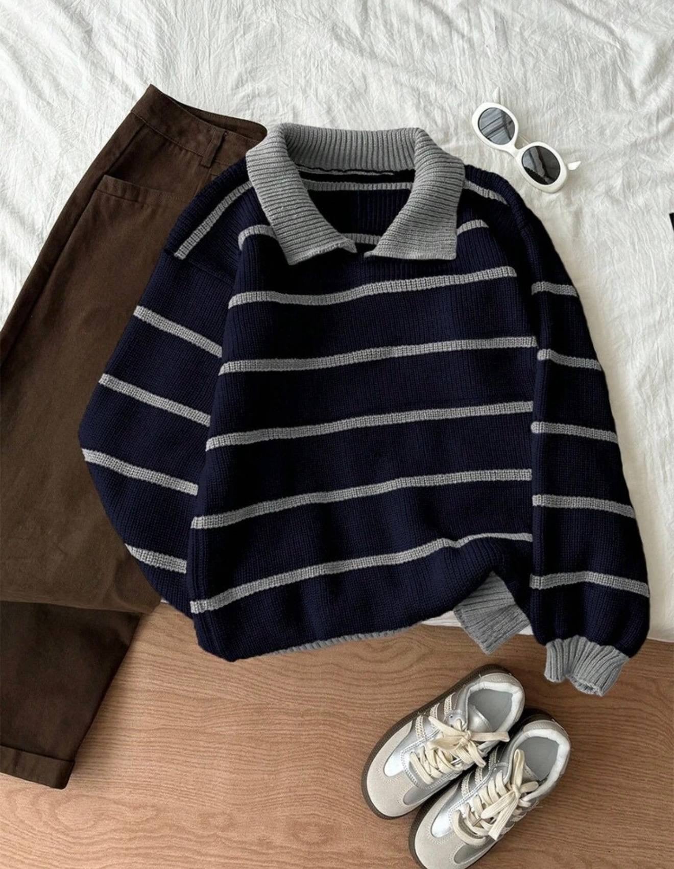 Striped polo pullover